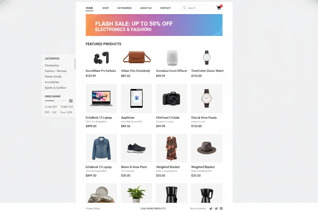 A website showcasing lots of products